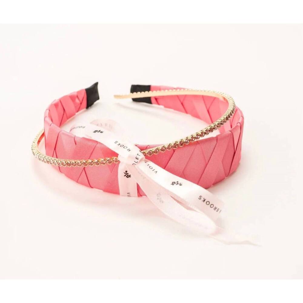 NEW VIOLET & BROOKS women's satin & crystal headband in coral